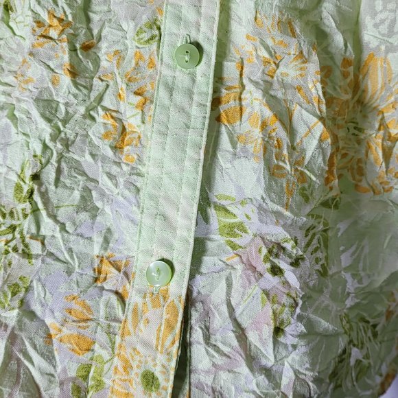 First Issue Womens Lime Green Floral Sheer Button-Down Blouse Large Mature Light - Picture 5 of 11
